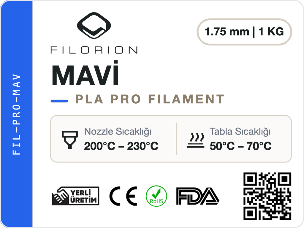 Filorion Reference PLA Pro Mavi, 1.75 mm, 1 kg — ürün etiketi