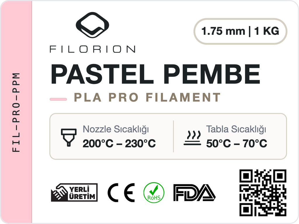Filorion Reference PLA Pro Pastel Pembe, 1.75 mm, 1 kg — ürün etiketi
