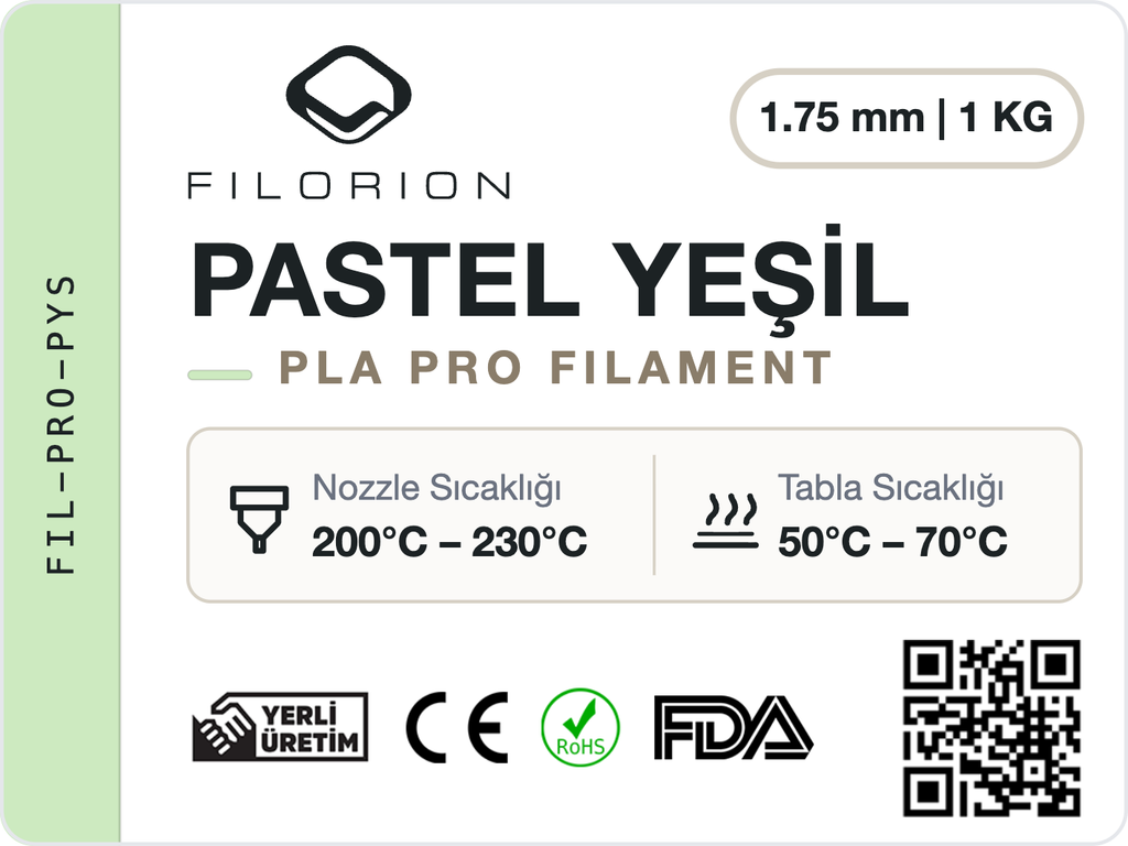 Filorion Reference PLA Pro Pastel Yeşil, 1.75 mm, 1 kg — ürün etiketi