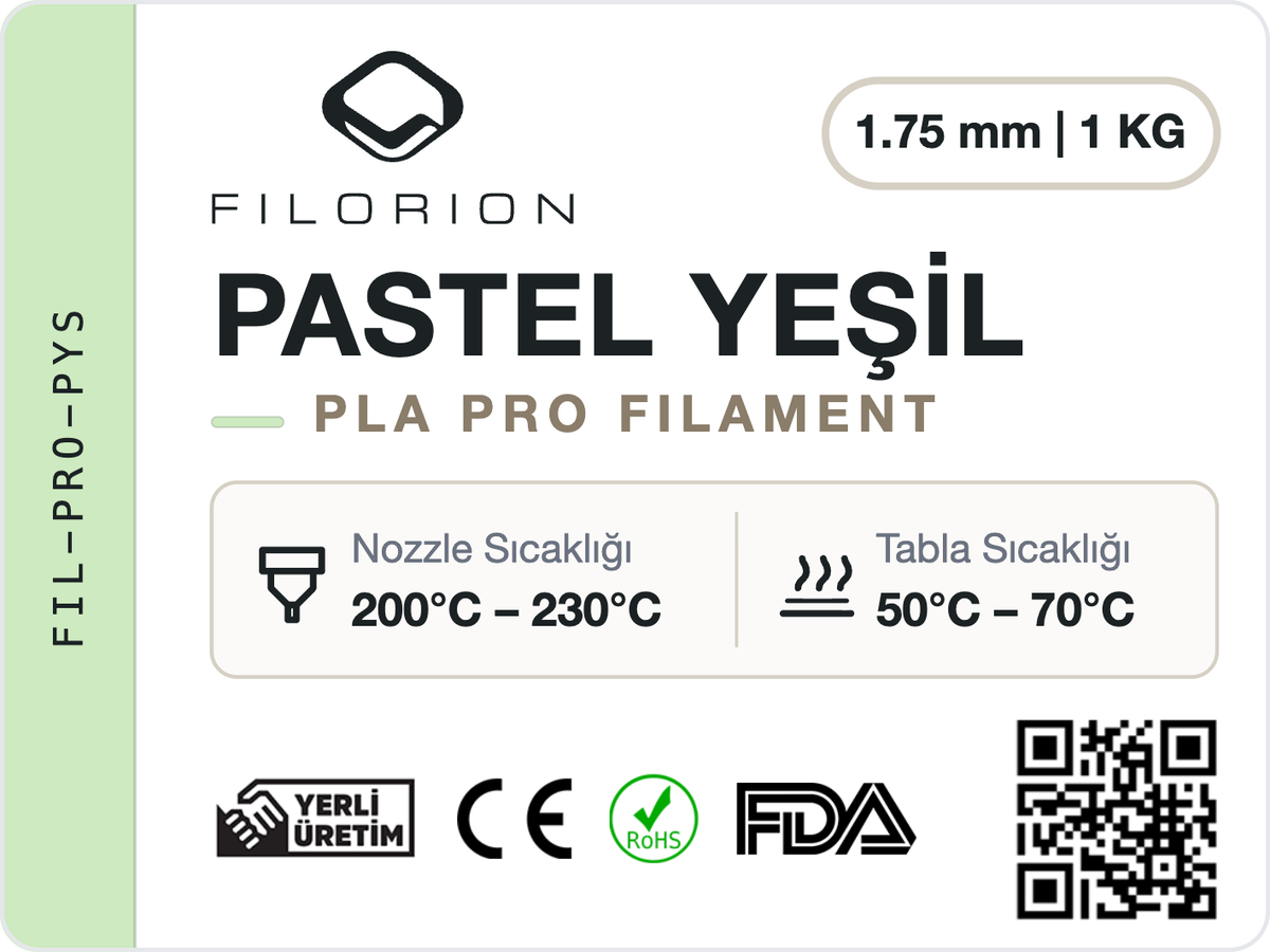 Filorion Reference PLA Pro Pastel Yeşil, 1.75 mm, 1 kg — ürün etiketi