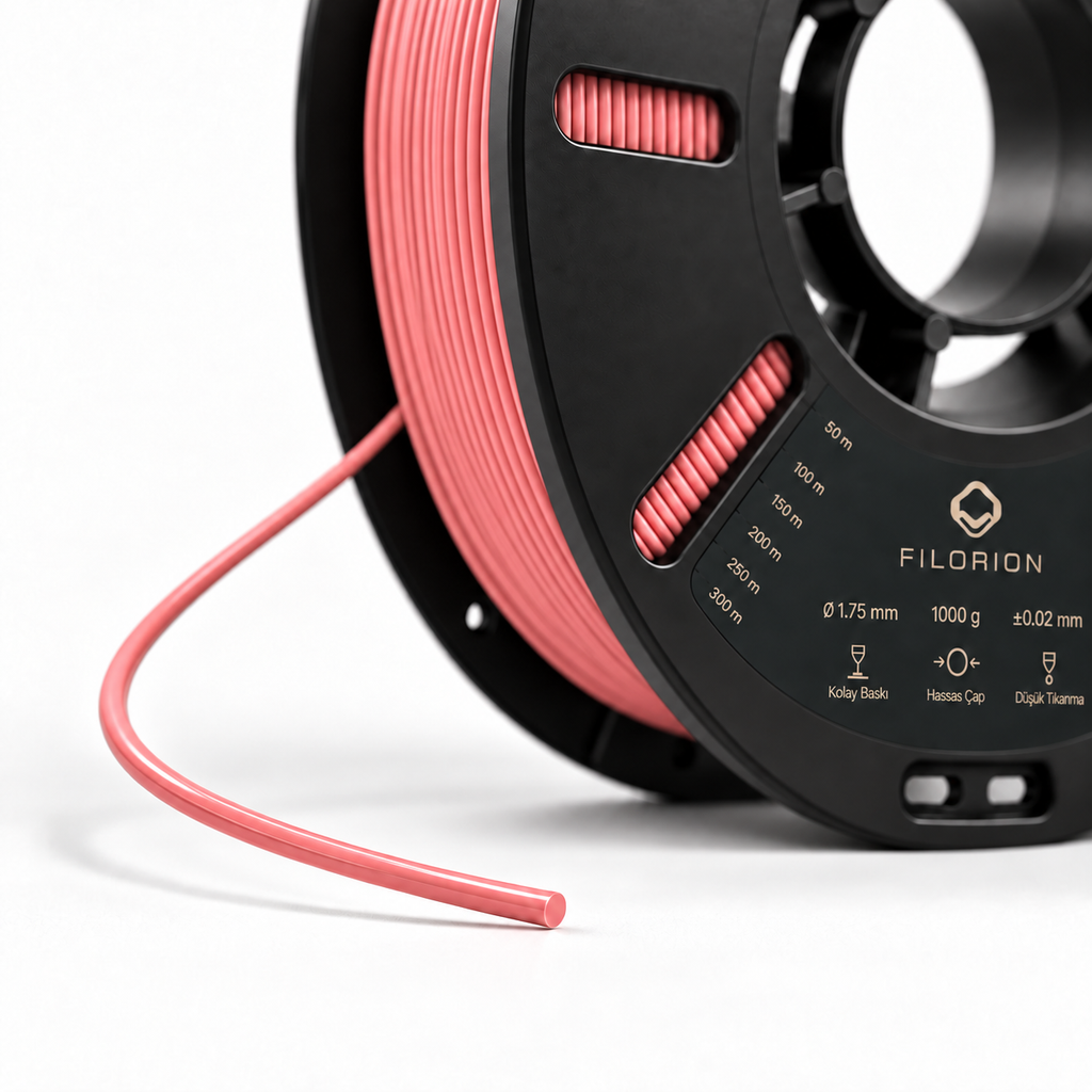 Filorion Reference PLA Pro Pembe, 1.75 mm, 1 kg — makara ve filament ucu yakın görünümü