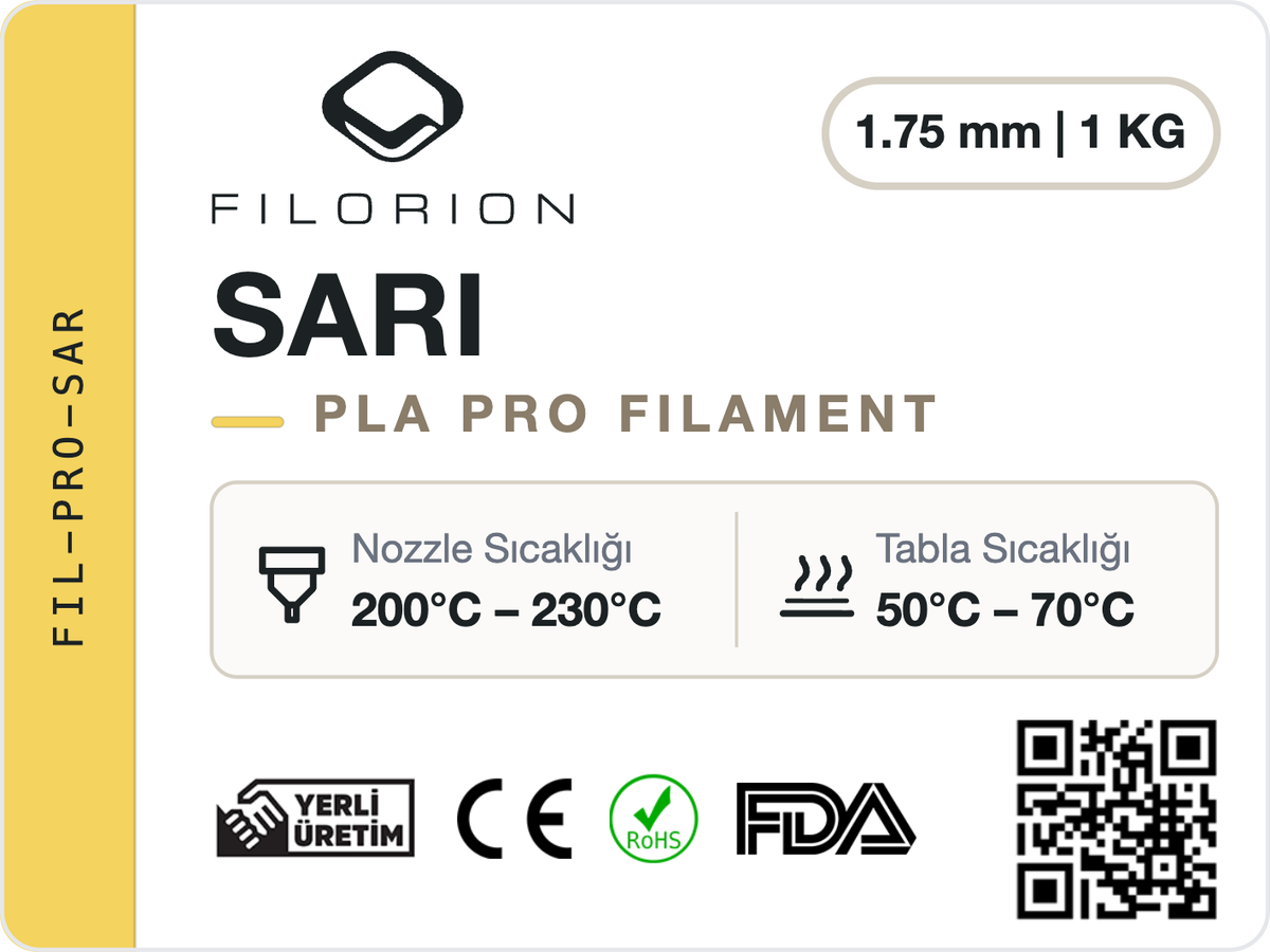 Filorion Reference PLA Pro Sarı, 1.75 mm, 1 kg — ürün etiketi