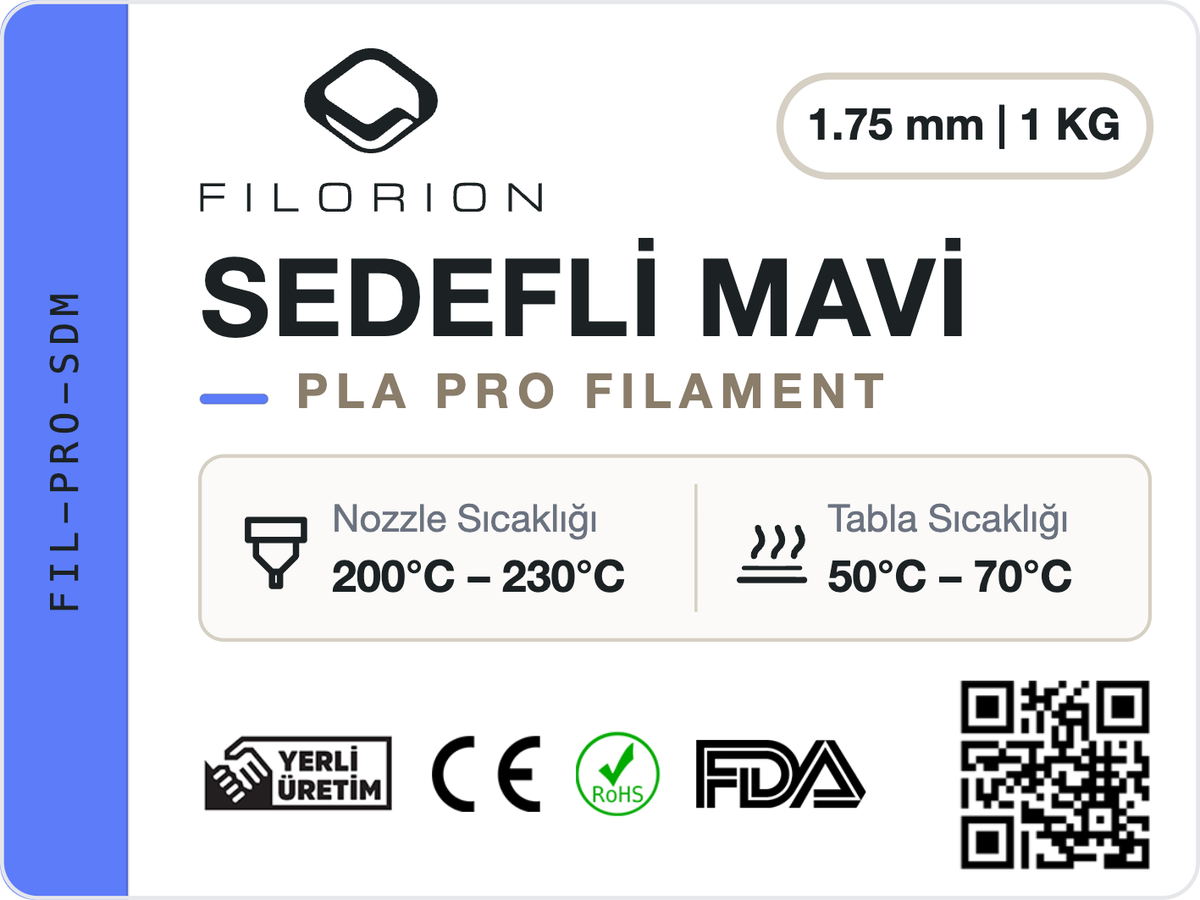 Filorion Reference PLA Pro Sedefli Mavi, 1.75 mm, 1 kg — ürün etiketi