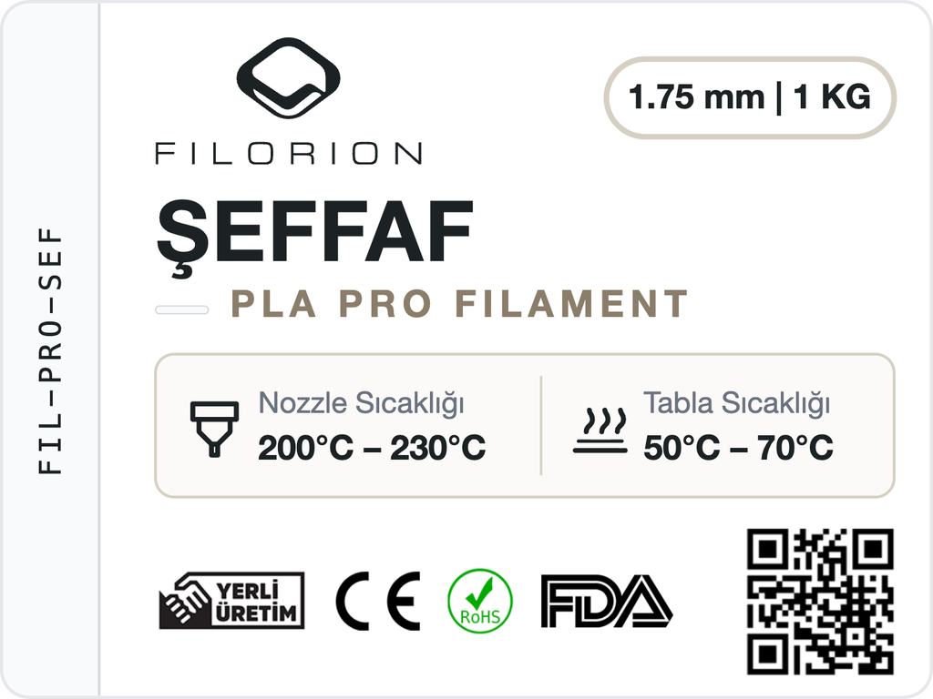 Filorion Reference PLA Pro Şeffaf, 1.75 mm, 1 kg — ürün etiketi