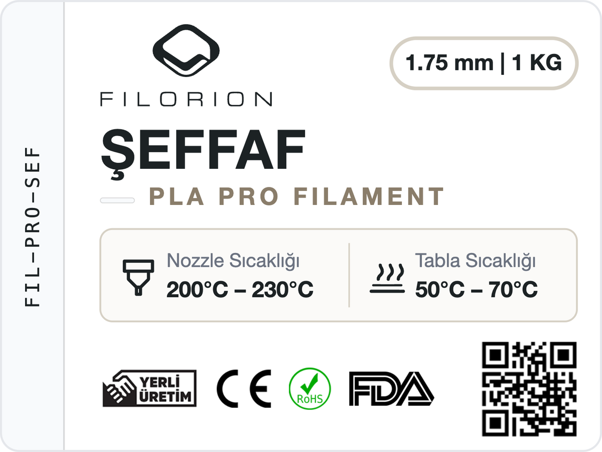 Filorion Reference PLA Pro Şeffaf, 1.75 mm, 1 kg — ürün etiketi