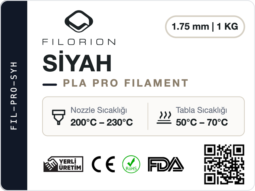Filorion Reference PLA Pro Siyah, 1.75 mm, 1 kg — ürün etiketi