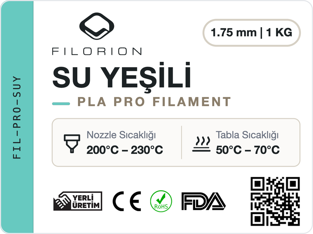 Filorion Reference PLA Pro Su Yeşili, 1.75 mm, 1 kg — ürün etiketi