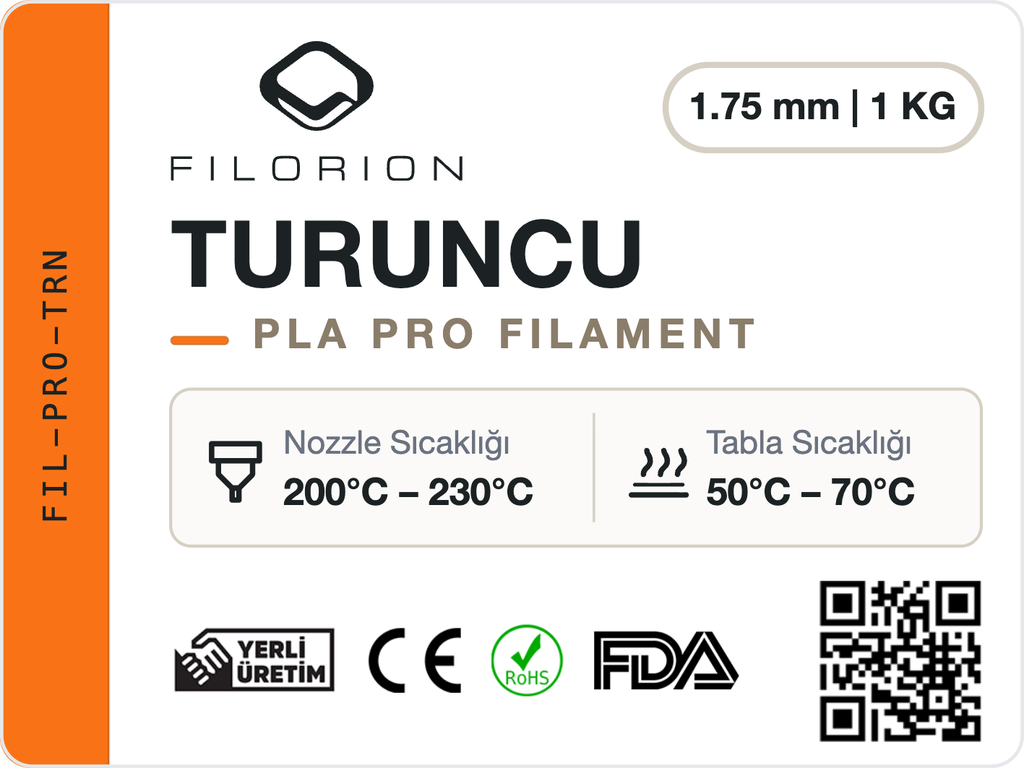 Filorion Reference PLA Pro Turuncu, 1.75 mm, 1 kg — ürün etiketi