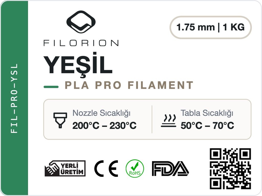 Filorion Reference PLA Pro Yeşil, 1.75 mm, 1 kg — ürün etiketi